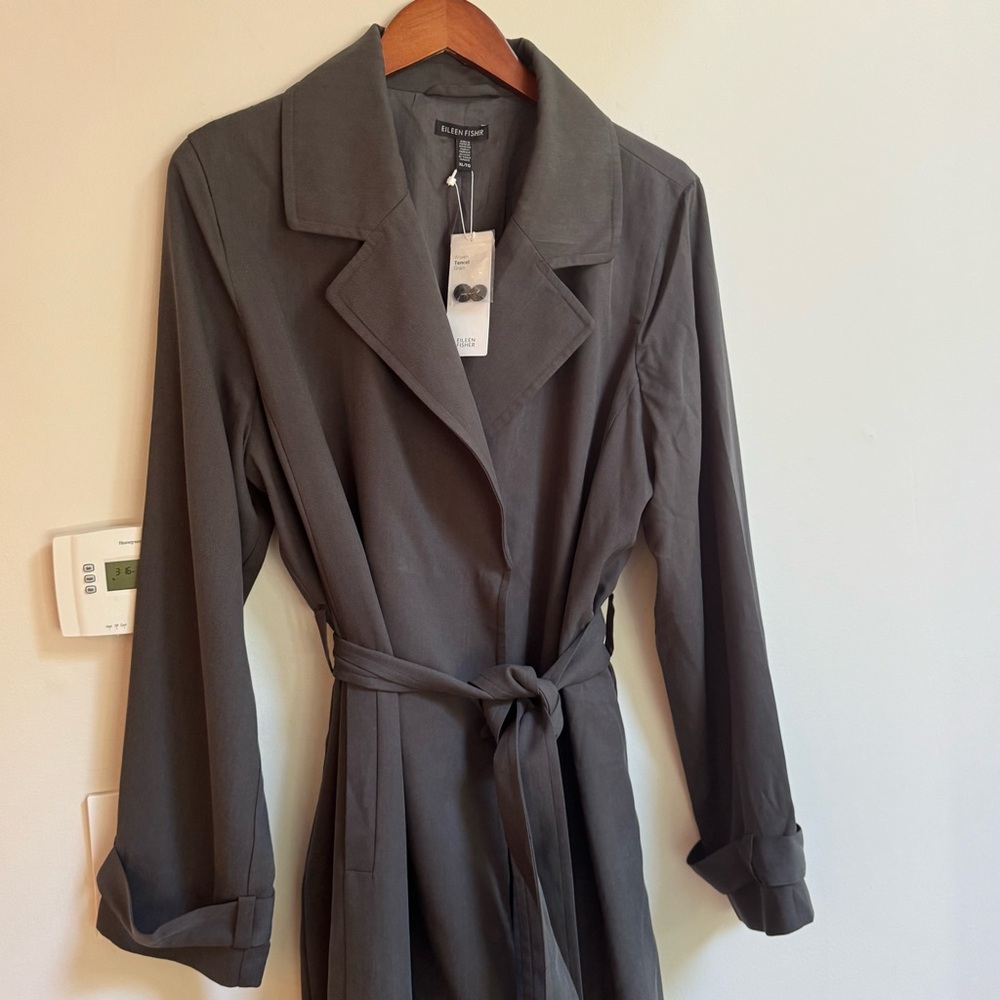 Eileen Fisher | Knee Length Tencel Trench Coat - Picture 3 of 12